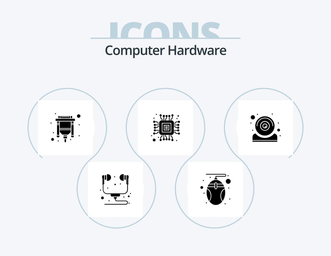 computer hardware glyph icoon pak 5 icoon ontwerp. het. computer. kabel. micro. spaander vector