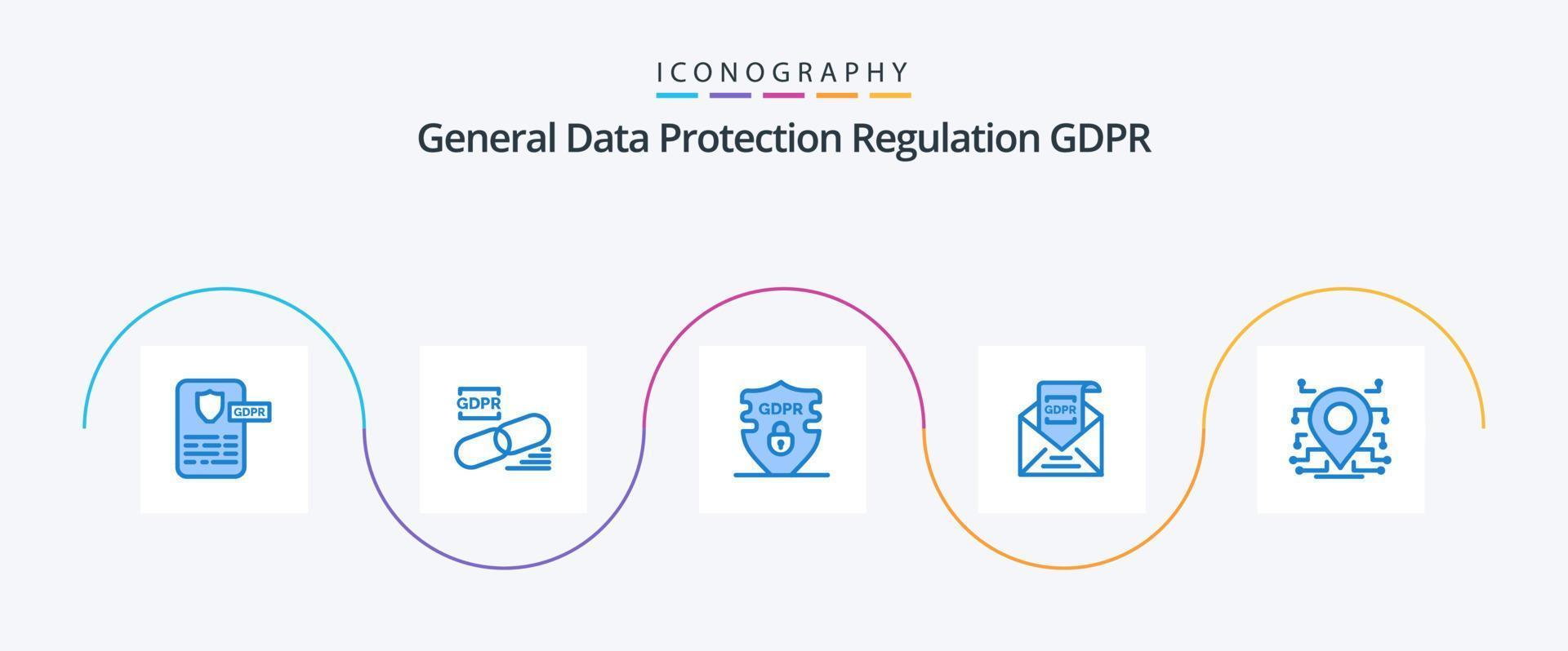 gdpr blauw 5 icoon pak inclusief mail. Europese. veiligheid. e-mail. veiligheid vector