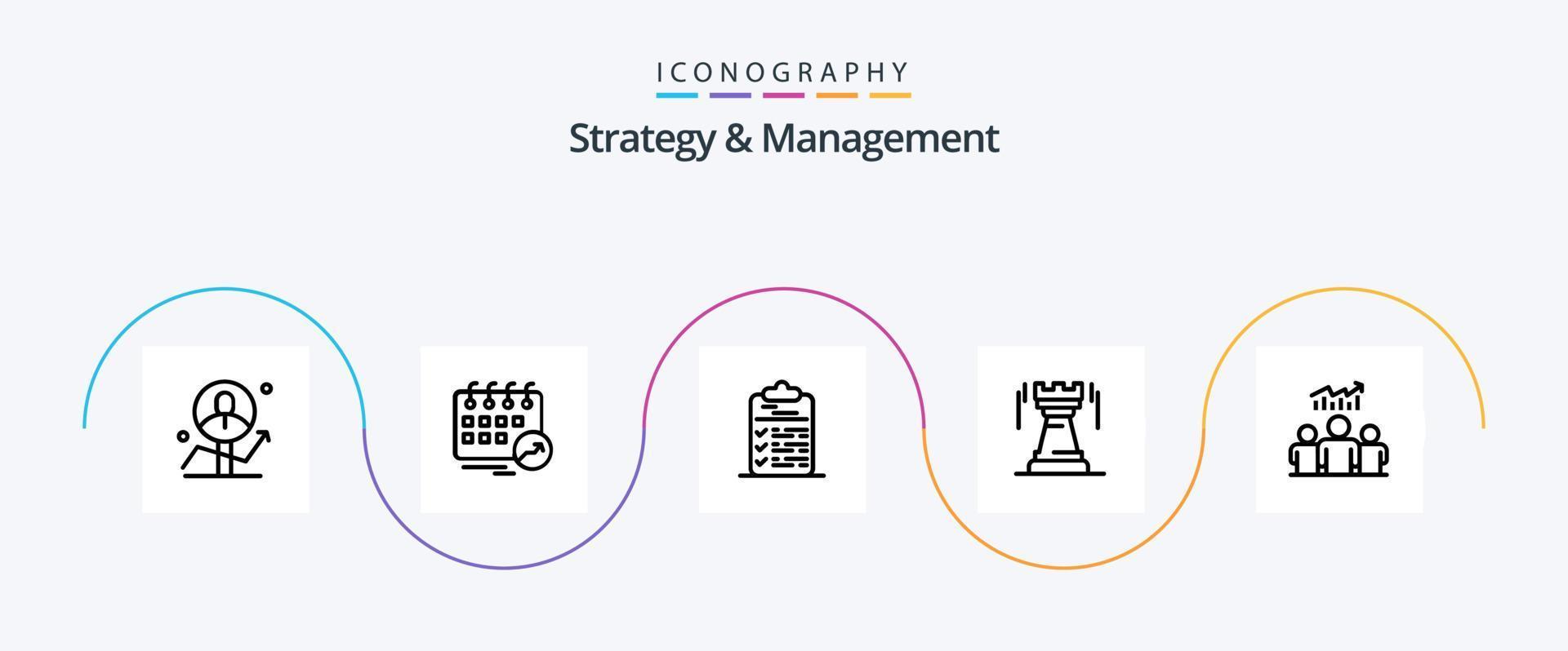 strategie en beheer lijn 5 icoon pak inclusief strategie. kasteel. schema. het dossier. taak vector