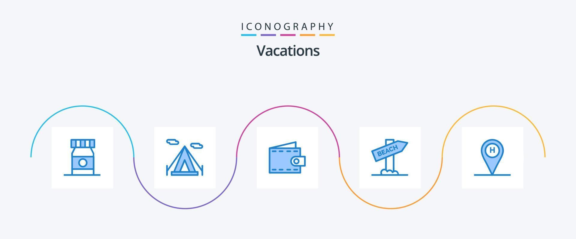 vakanties blauw 5 icoon pak inclusief plaats. strand huis. tas. strand. reizen vector