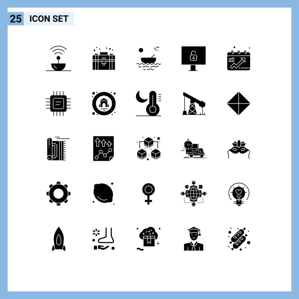 solide glyph pak van 25 universeel symbolen van kalender slot privaat computer rivier- bewerkbare vector ontwerp elementen