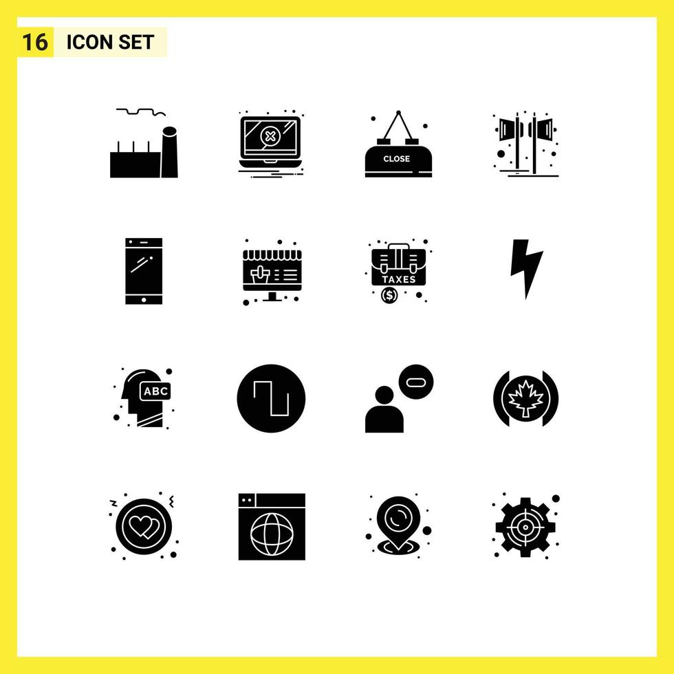 universeel icoon symbolen groep van 16 modern solide glyphs van spreker partij waarschuwing muziek- dichtbij bewerkbare vector ontwerp elementen