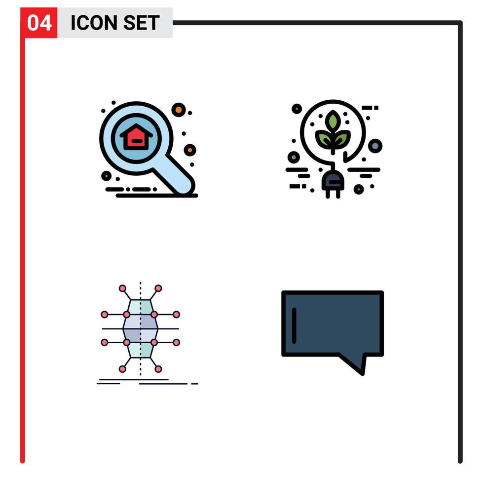 universeel icoon symbolen groep van 4 modern gevulde lijn vlak kleuren van appartement rooster onderzoeken energie netwerk bewerkbare vector ontwerp elementen