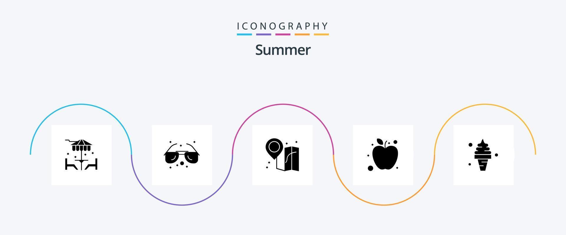zomer glyph 5 icoon pak inclusief ijs. room. strand. strand. fruit vector