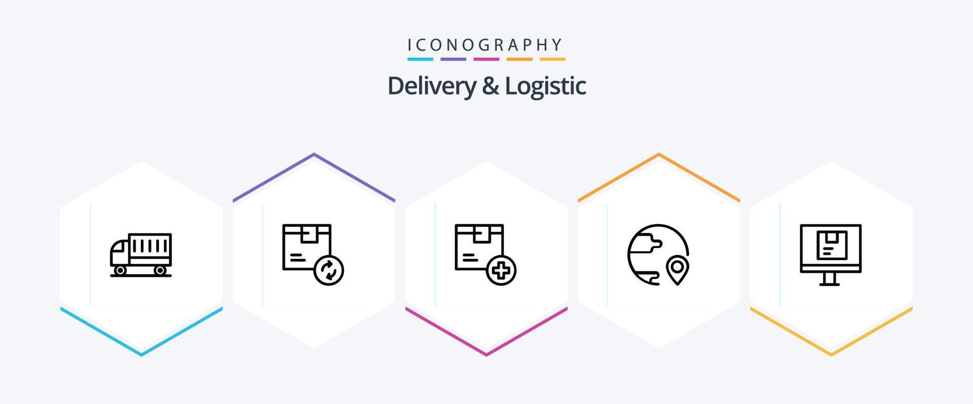 levering en logistiek 25 lijn icoon pak inclusief globaal. levering. onderhoud. Product. levering vector