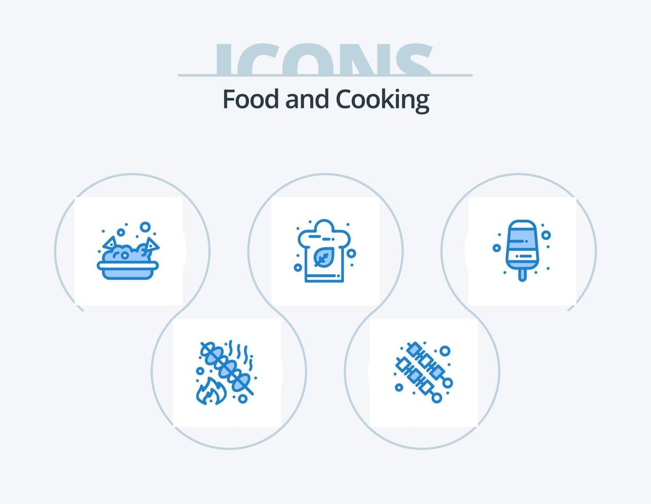 voedsel blauw icoon pak 5 icoon ontwerp. . voedsel. rommel. room. hoed vector