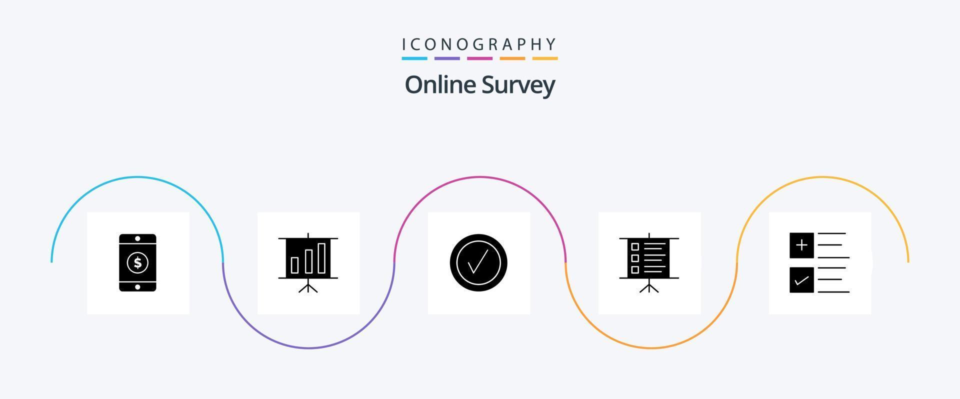 online enquête glyph 5 icoon pak inclusief tekst . presentatie. tekst . vector