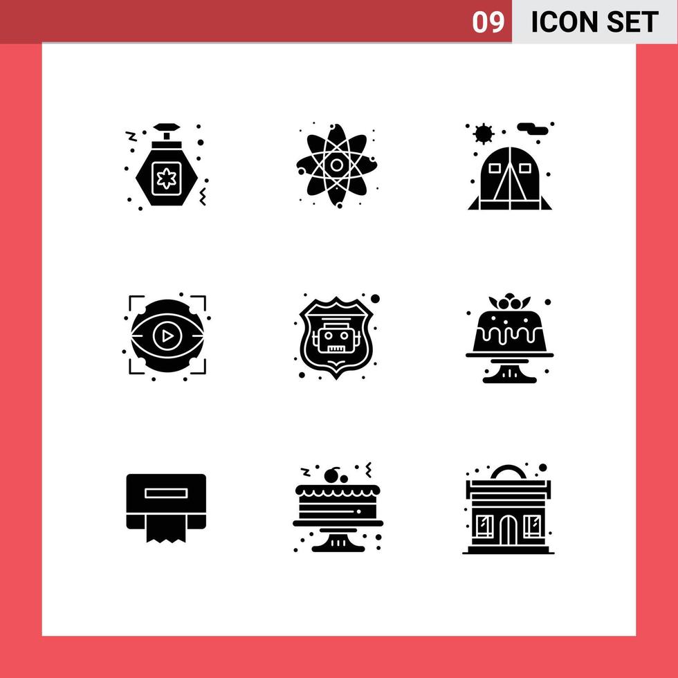 9 universeel solide glyph tekens symbolen van bakkerij robot databank stoel internet bot visie bewerkbare vector ontwerp elementen