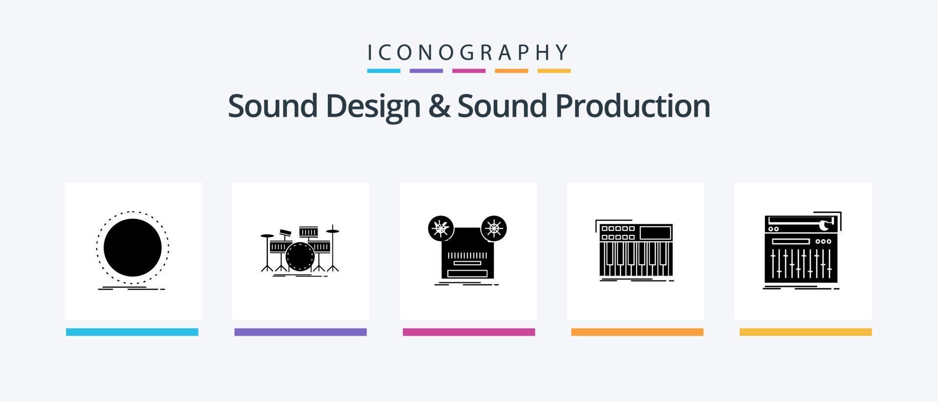 geluid ontwerp en geluid productie glyph 5 icoon pak inclusief midi. synth. uitrusting. muziek. retro. creatief pictogrammen ontwerp vector