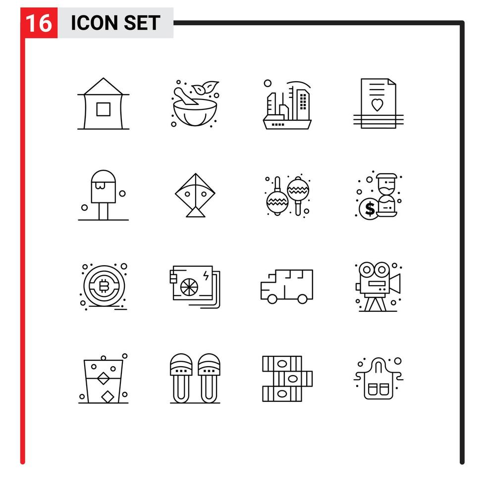 pictogram reeks van 16 gemakkelijk contouren van bruiloft brief stad uitnodiging uitbreiding bewerkbare vector ontwerp elementen