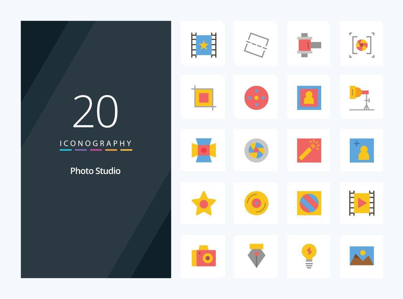 20 foto studio vlak kleur icoon voor presentatie vector