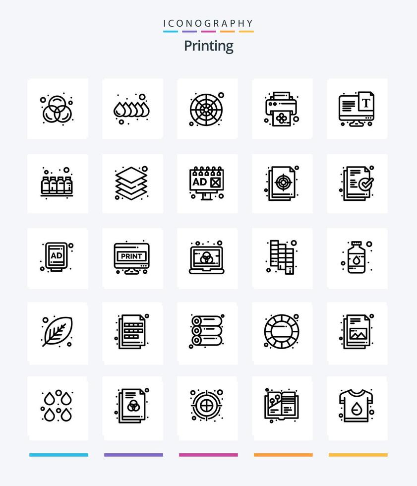 creatief het drukken 25 schets icoon pak zo net zo lettertype. tekst. kleur palet. scherm. afdrukken vector