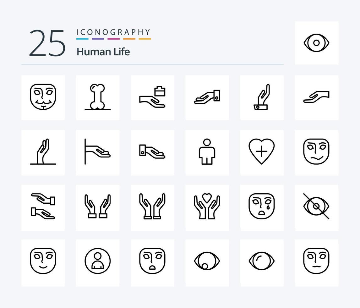 menselijk 25 lijn icoon pak inclusief menselijk hart. hart. hand. menselijk. delen vector