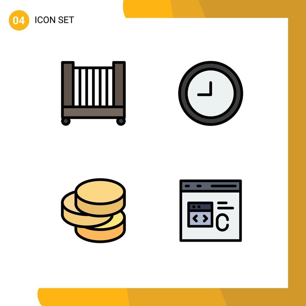 mobiel koppel gevulde lijn vlak kleur reeks van 4 pictogrammen van bed code klok munten ontwikkelen bewerkbare vector ontwerp elementen
