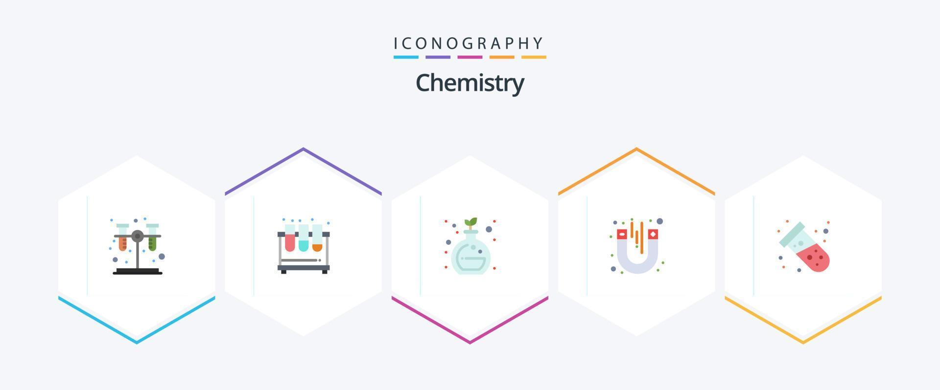 chemie 25 vlak icoon pak inclusief buis. wetenschap. chemie. magnetisch. magneet vector