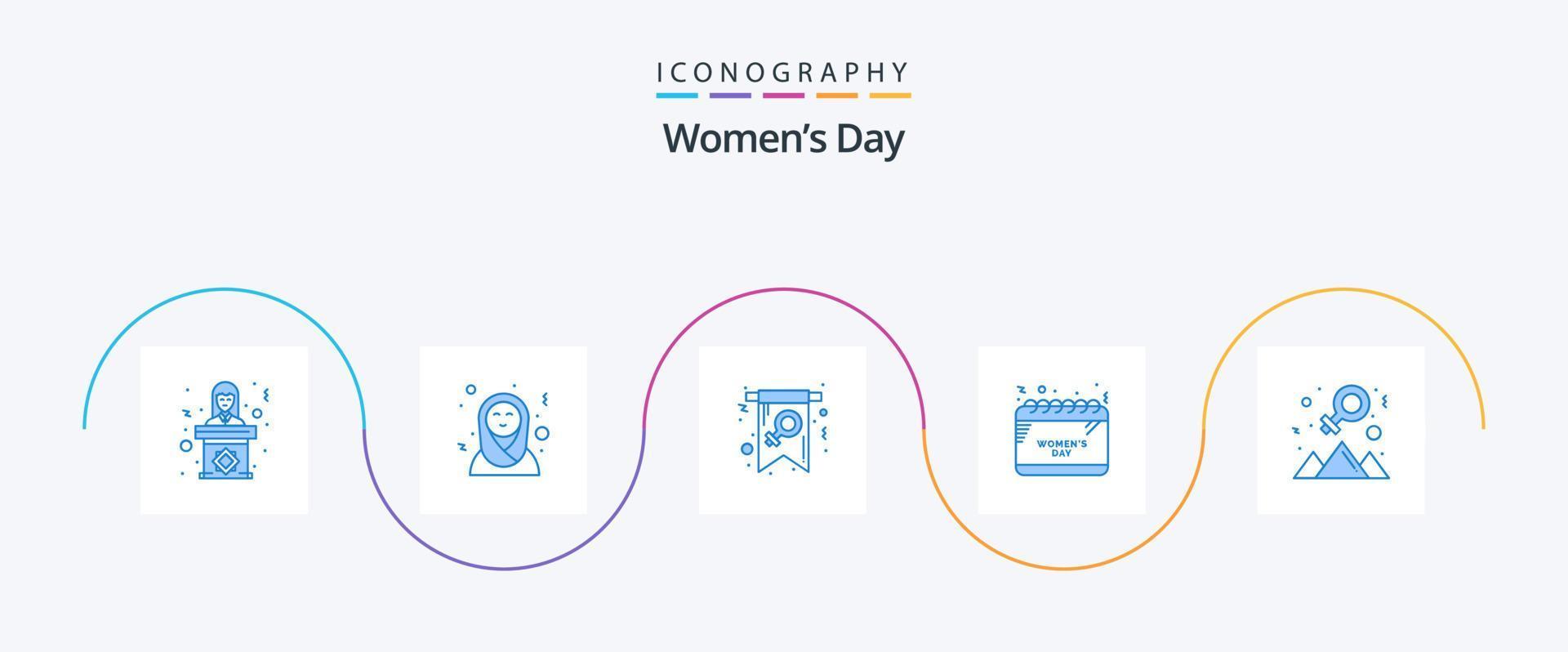 vrouwen dag blauw 5 icoon pak inclusief tijd. kalender. nodig uit vector