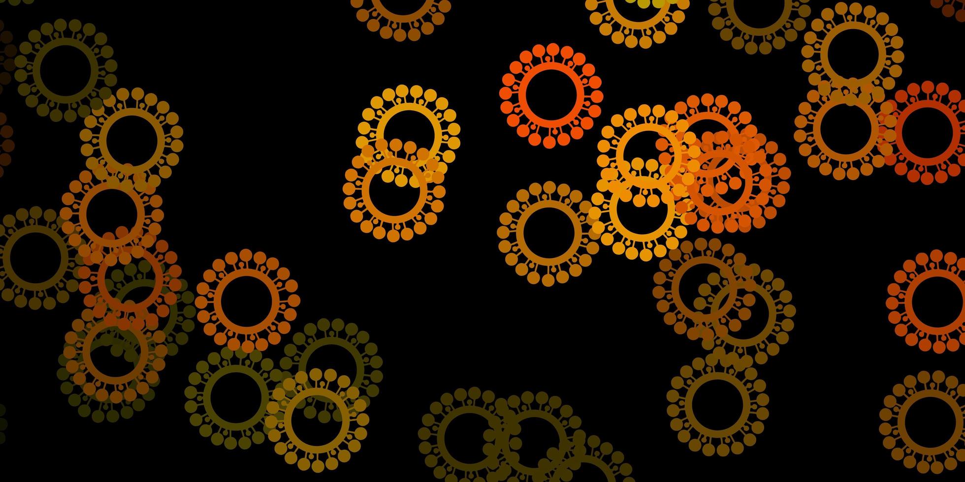 donkergroene, gele vector achtergrond met covid-19 symbolen