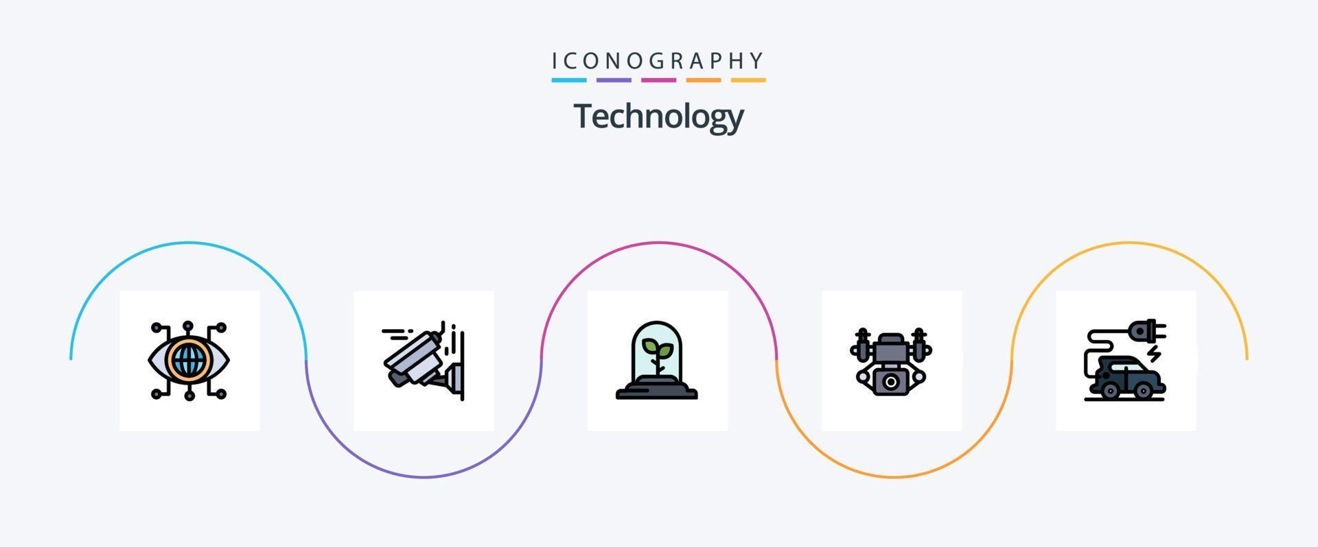 technologie lijn gevulde vlak 5 icoon pak inclusief . elektrisch voertuig. blad. elektrisch auto. technologie vector