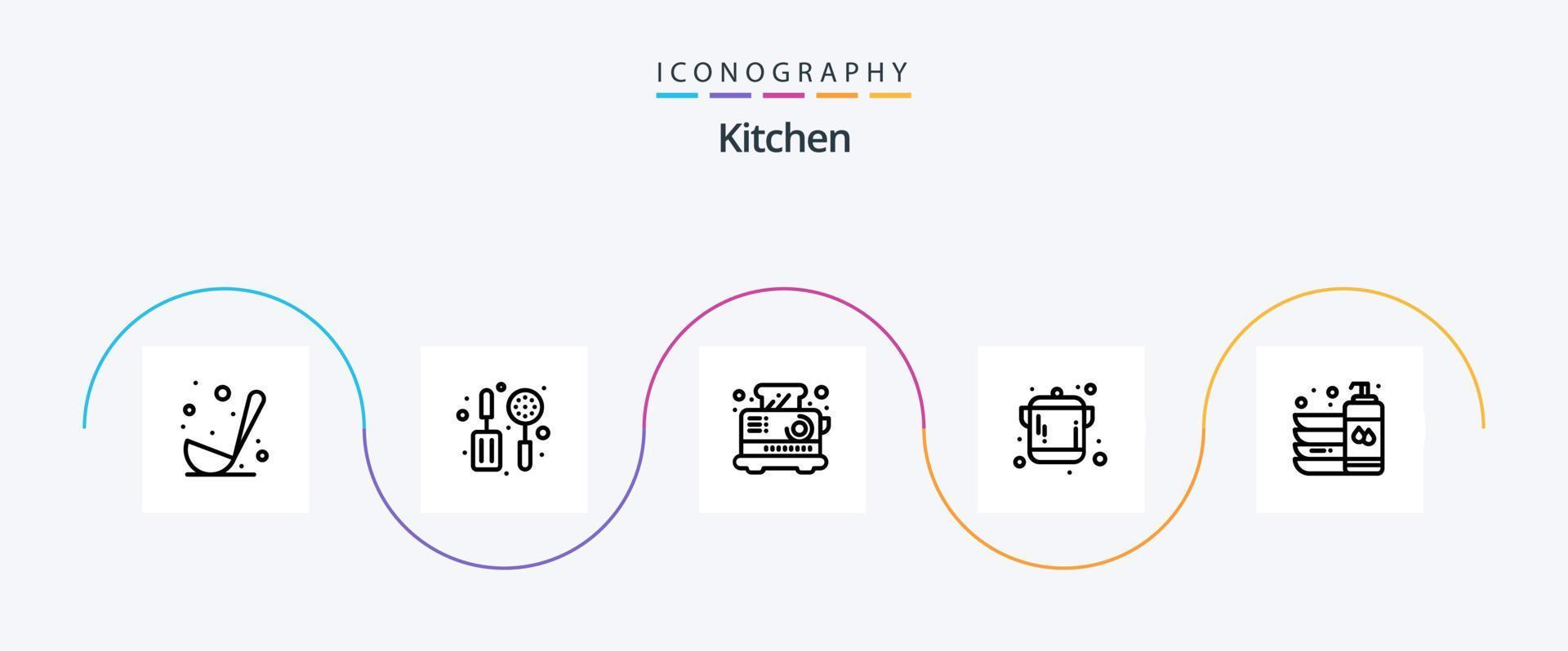 keuken lijn 5 icoon pak inclusief vloeistof. schoon. elektrisch. fles. keuken vector