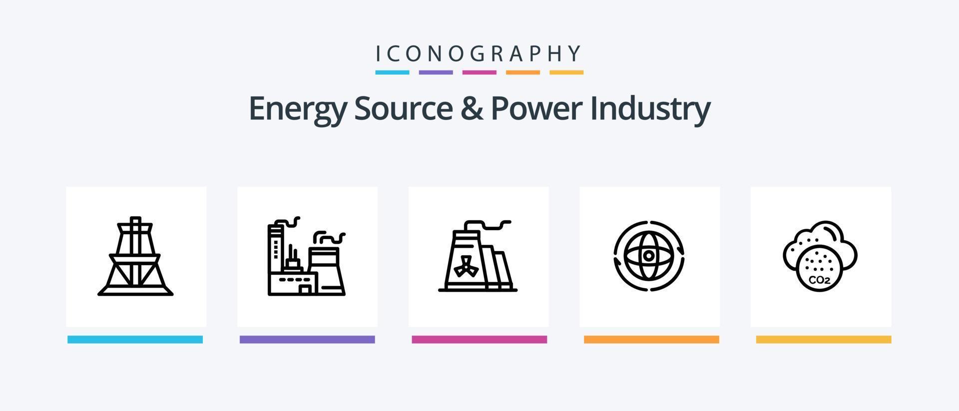 energie bron en macht industrie lijn 5 icoon pak inclusief fabriek. transmissie toren. gebouw. overdragen. elektrisch. creatief pictogrammen ontwerp vector