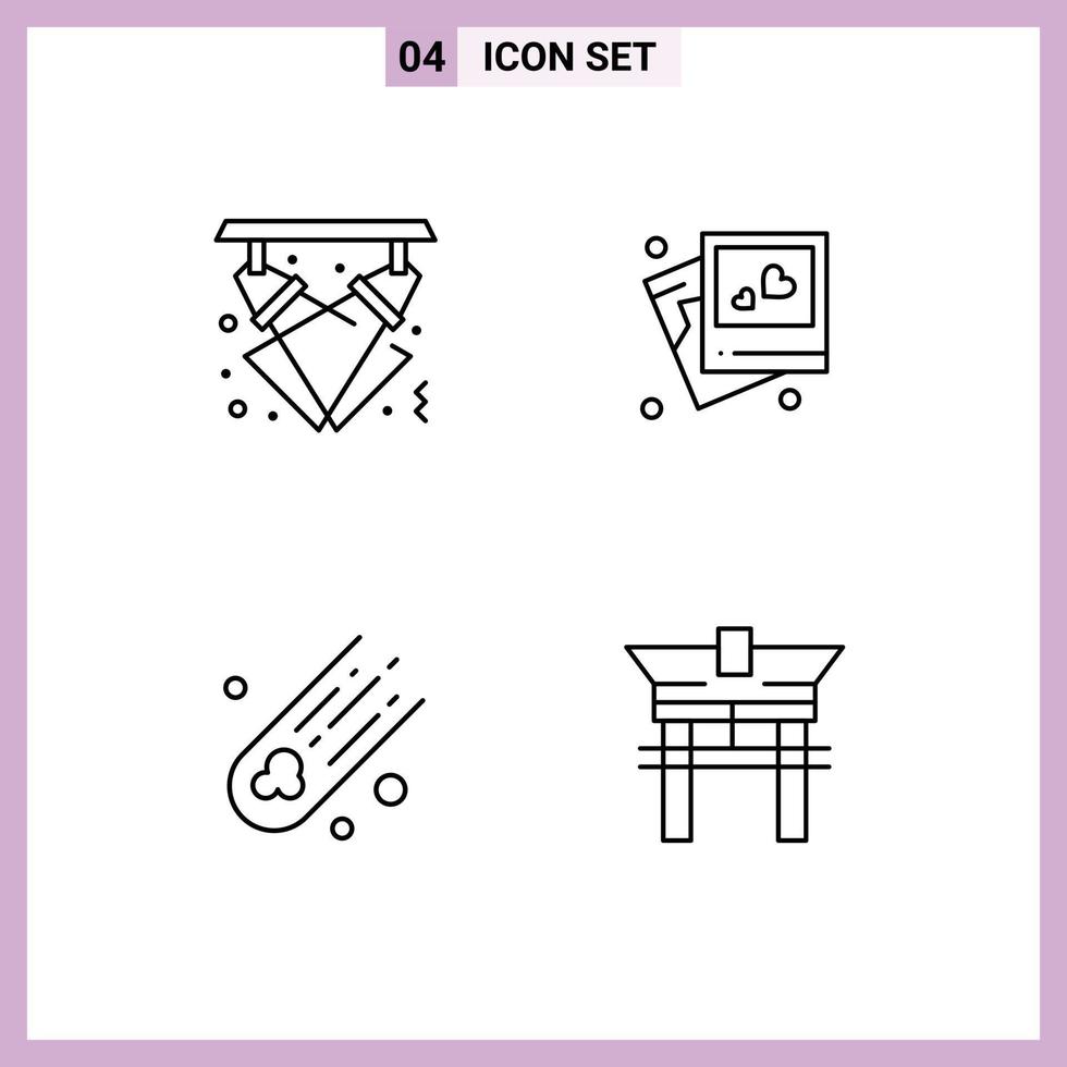 reeks van 4 modern ui pictogrammen symbolen tekens voor viering asteroïde lichten liefde ruimte bewerkbare vector ontwerp elementen