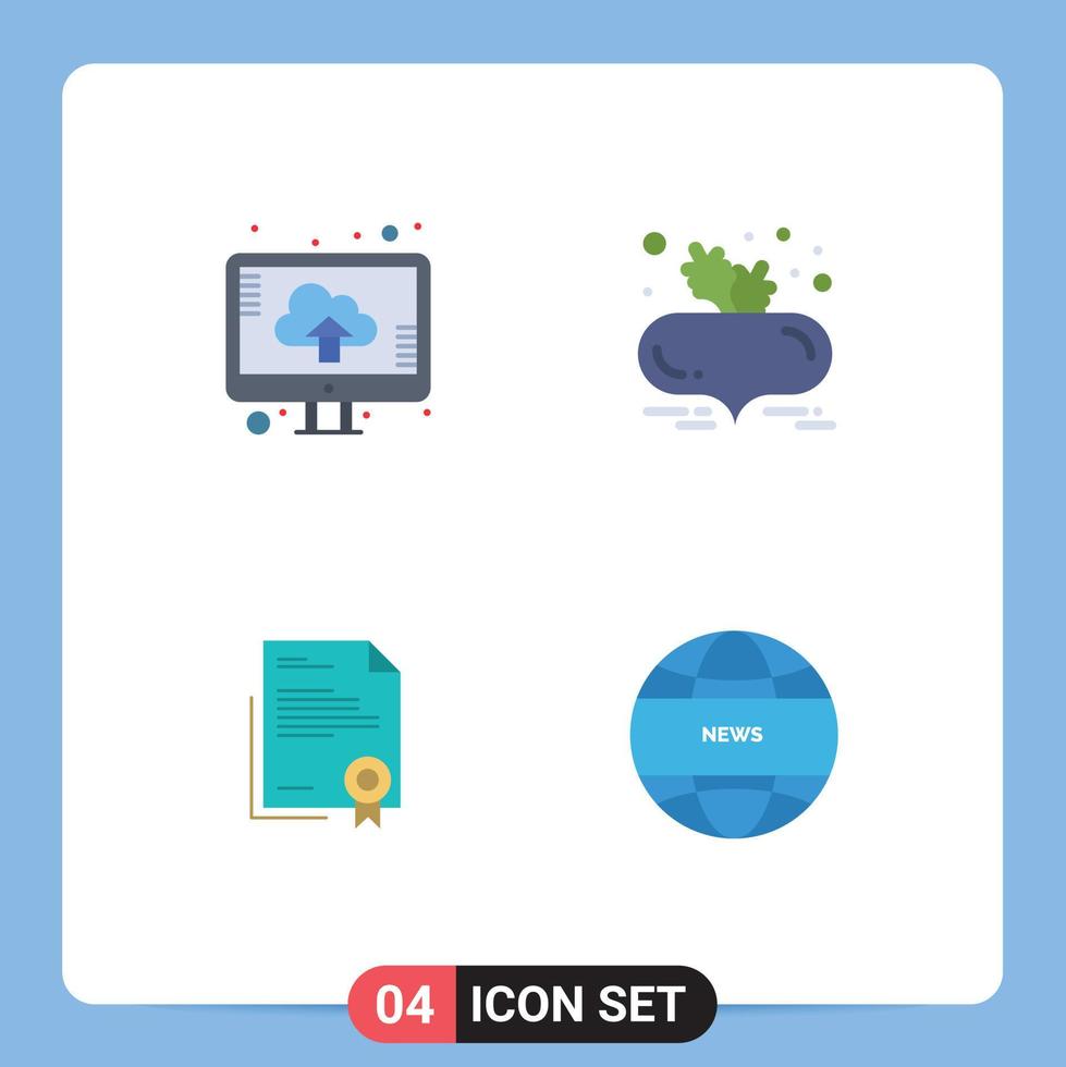 4 vlak icoon concept voor websites mobiel en apps wolk bedrijf uploaden voedsel wettelijk document bewerkbare vector ontwerp elementen
