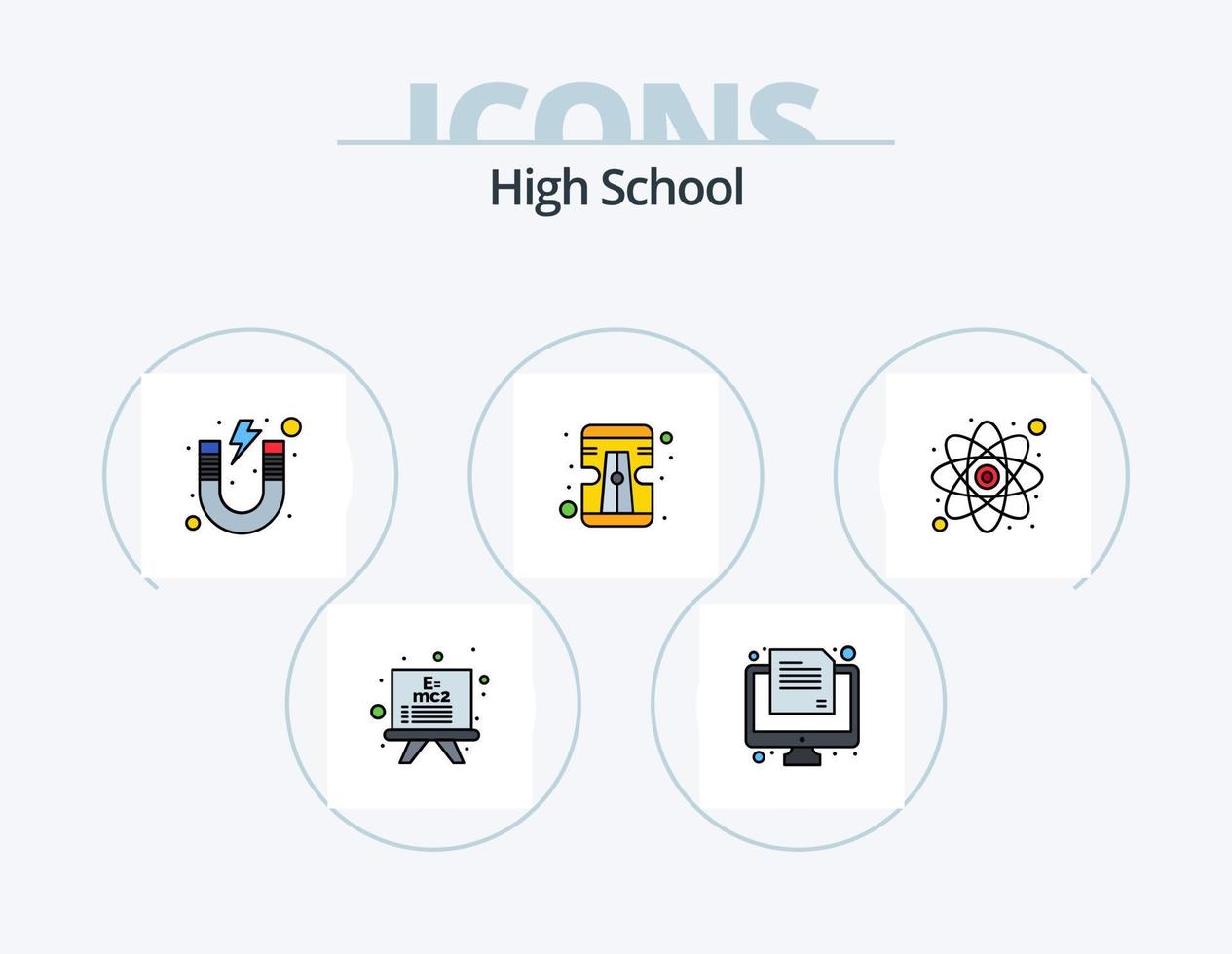 hoog school- lijn gevulde icoon pak 5 icoon ontwerp. . Onderzoek. boeken. laboratorium. tijd vector
