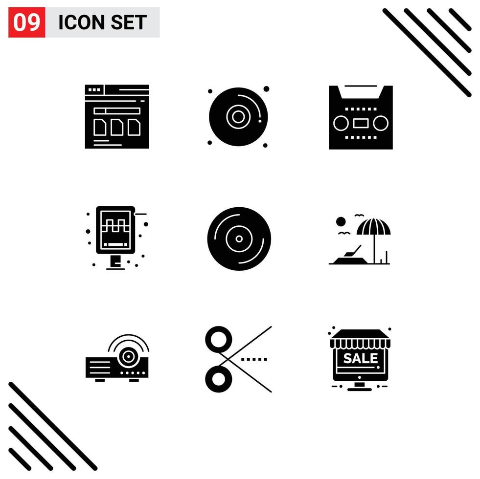 9 gebruiker koppel solide glyph pak van modern tekens en symbolen van DVD taxi audio station bord bewerkbare vector ontwerp elementen