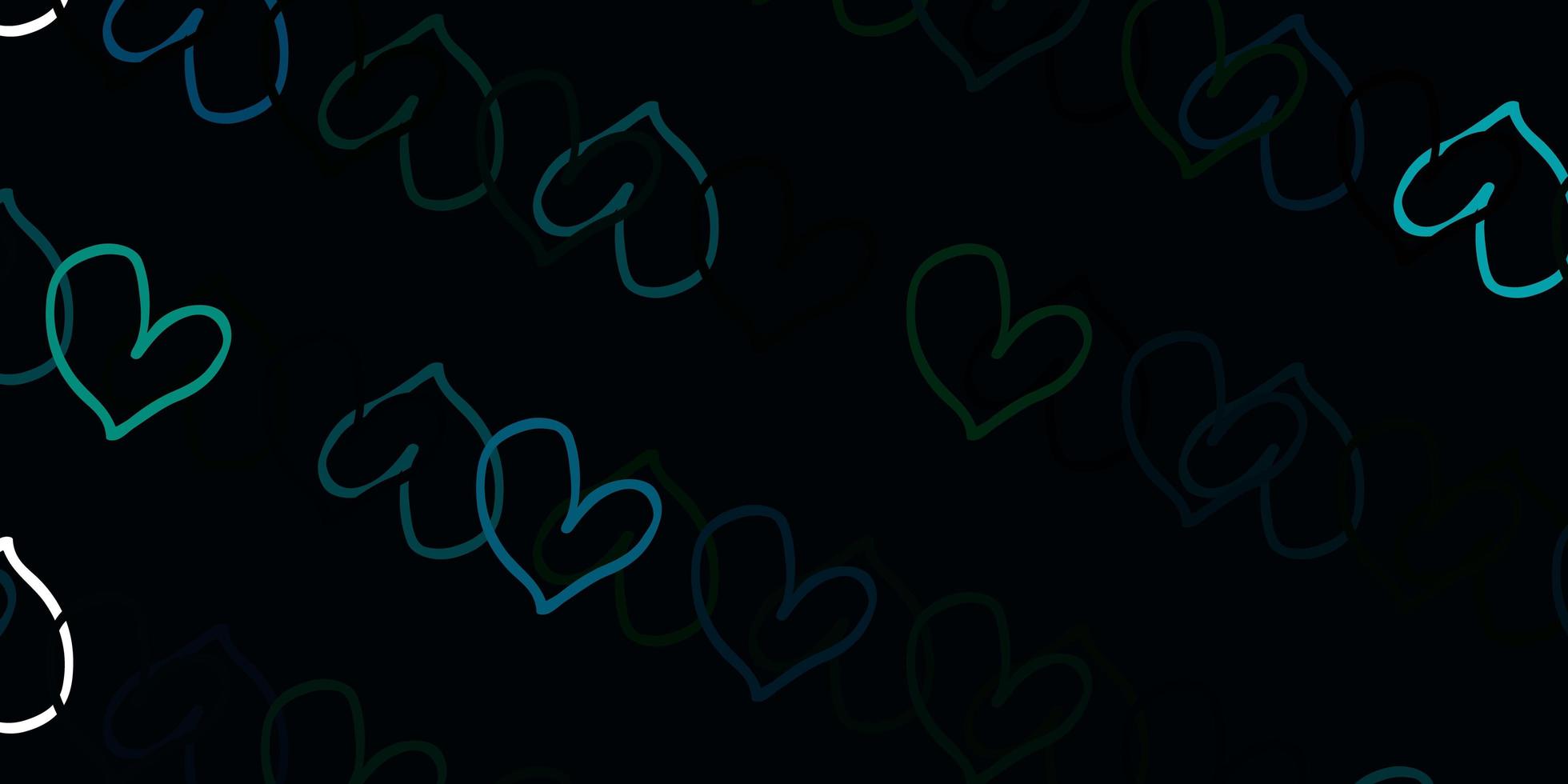 lichtblauwe, groene vector achtergrond met hartjes.