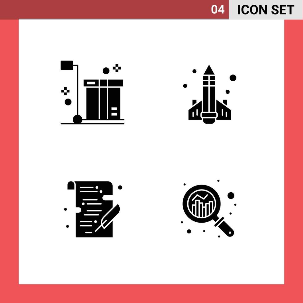 4 gebruiker koppel solide glyph pak van modern tekens en symbolen van doos raket verpakking onderwijs studie bewerkbare vector ontwerp elementen