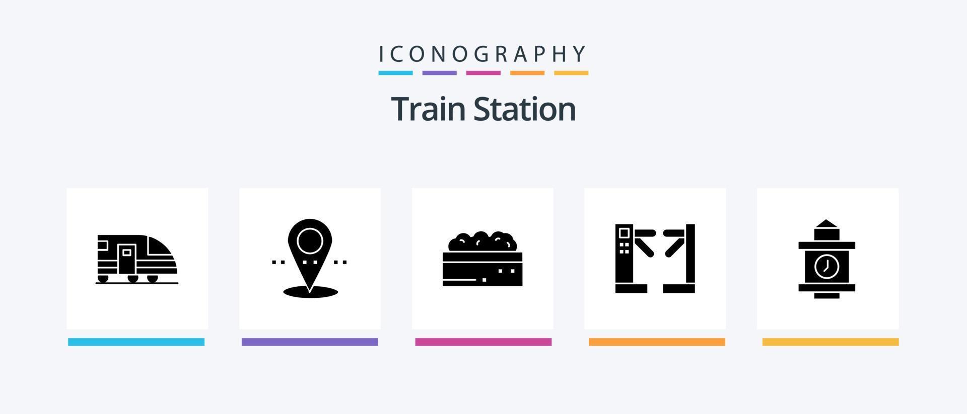 trein station glyph 5 icoon pak inclusief station. trein. struik. ondergronds. controle. creatief pictogrammen ontwerp vector