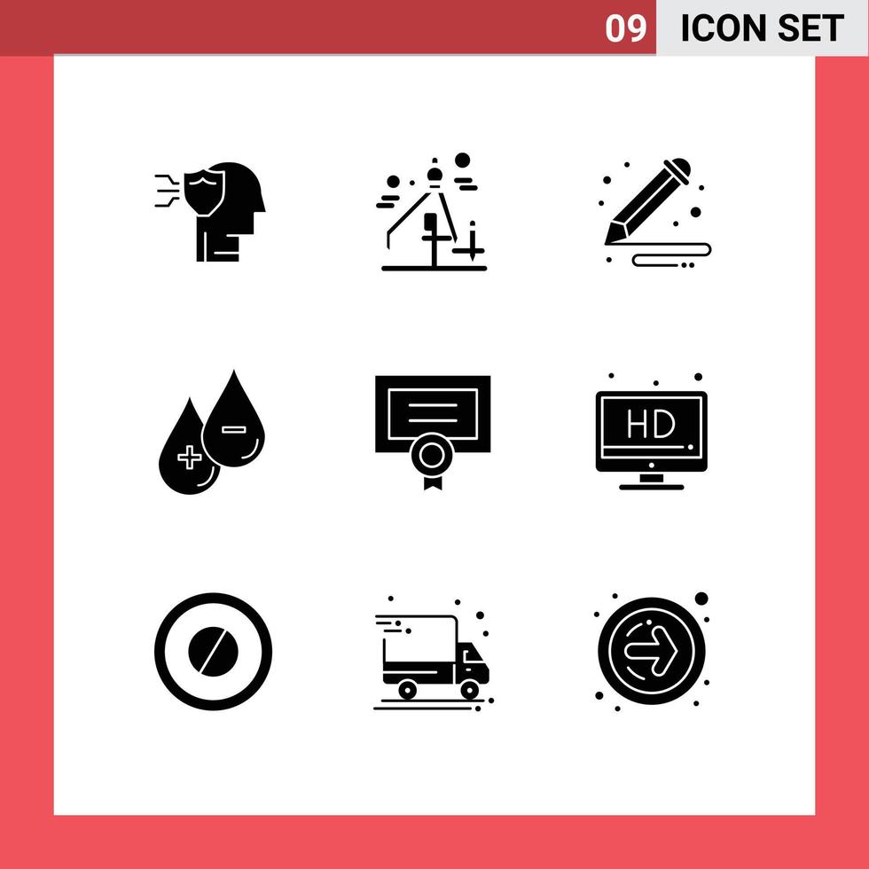 pictogram reeks van 9 gemakkelijk solide glyphs van certificaat min kunsten plus laten vallen bewerkbare vector ontwerp elementen