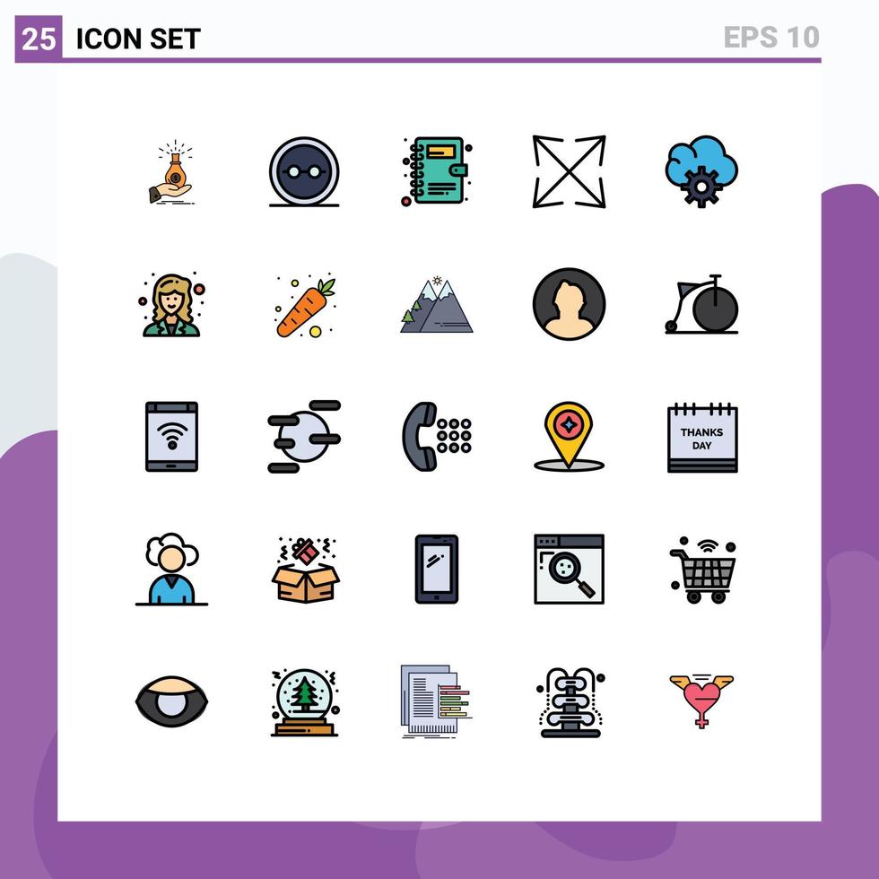 25 thematisch vector gevulde lijn vlak kleuren en bewerkbare symbolen van schaal telefoon boek oog bril contacten lenzen bewerkbare vector ontwerp elementen