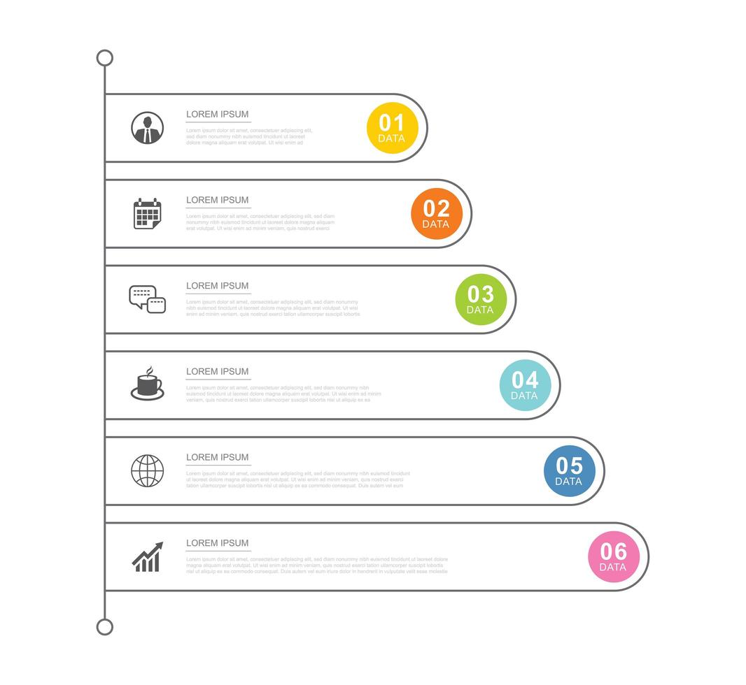 6 data business infographics sjabloon met dunne lijn ontwerp vector