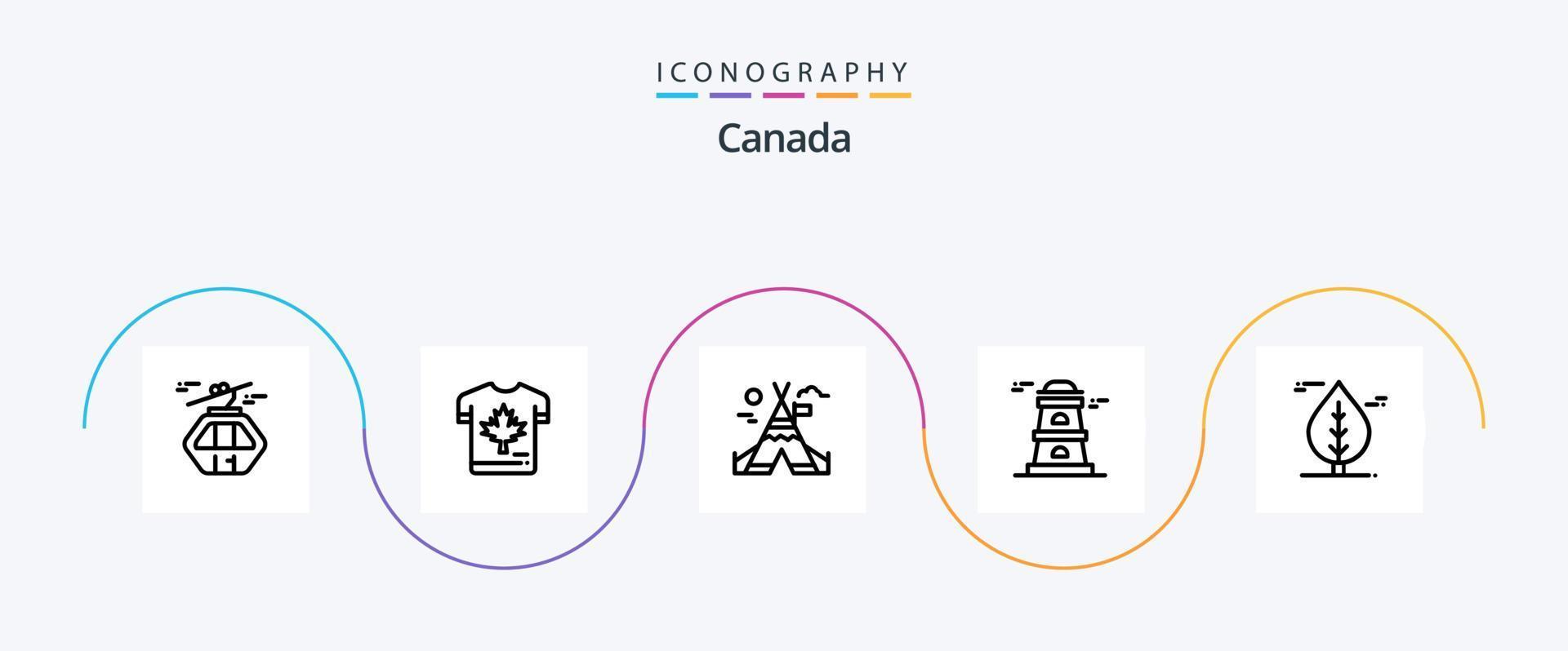 Canada lijn 5 icoon pak inclusief Canada. uitkijktoren. blad. toren. Canada vector