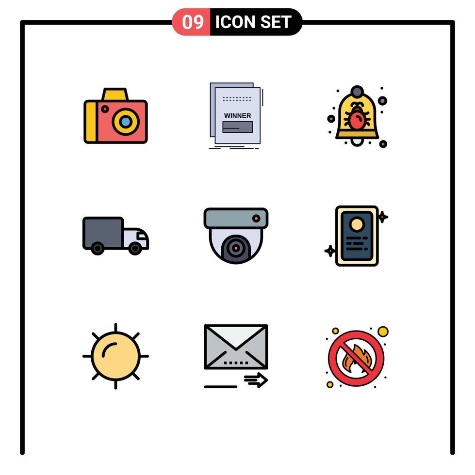 reeks van 9 modern ui pictogrammen symbolen tekens voor camera vervoer kever logistiek veiligheid bewerkbare vector ontwerp elementen