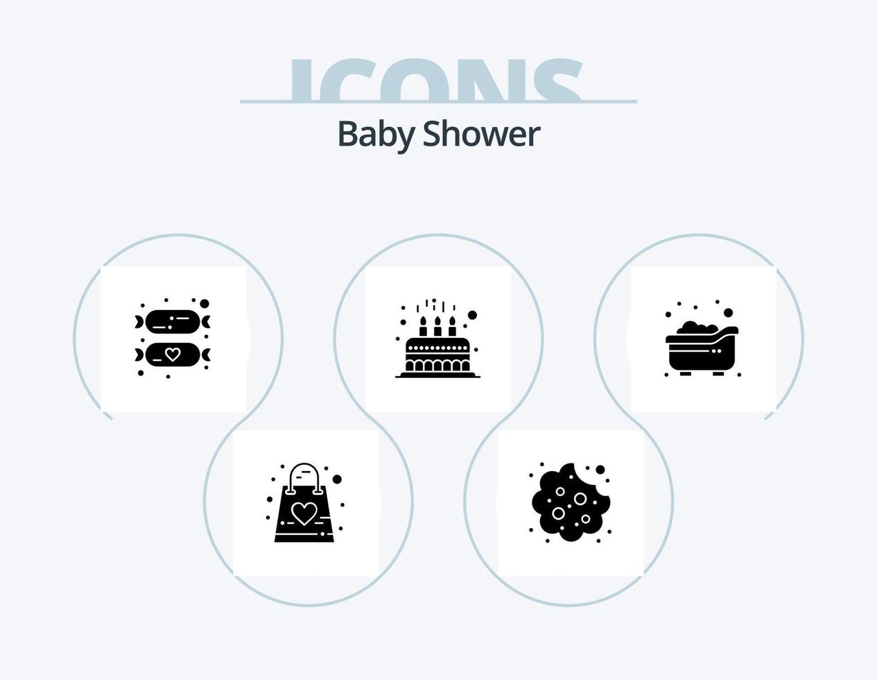 baby douche glyph icoon pak 5 icoon ontwerp. kind. kind. voedsel. taart. snoepgoed vector