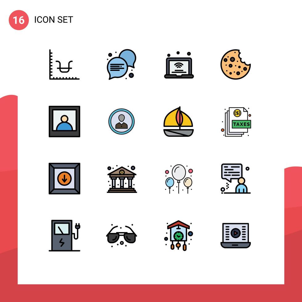 universeel icoon symbolen groep van 16 modern vlak kleur gevulde lijnen van avatar Mens internet plak voedsel bewerkbare creatief vector ontwerp elementen