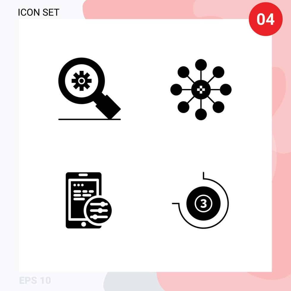 reeks van 4 modern ui pictogrammen symbolen tekens voor Onderzoek mobiel instelling cel tellen naar beneden bewerkbare vector ontwerp elementen