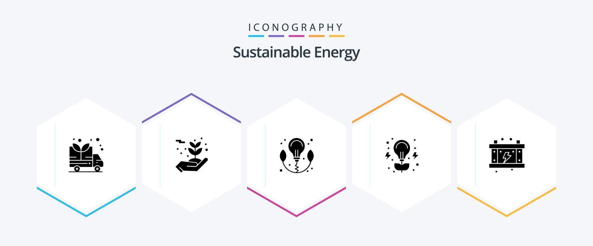 duurzame energie 25 glyph icoon pak inclusief accu. energie. lamp. elektriciteit. uitvinding vector