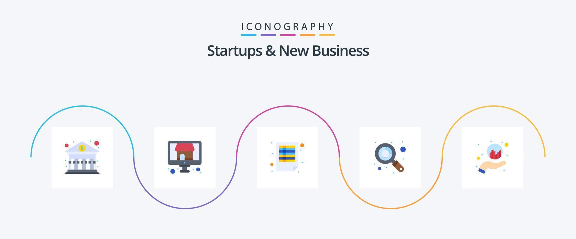 startups en nieuw bedrijf vlak 5 icoon pak inclusief . hand. papieren. grafiek. begroting vector