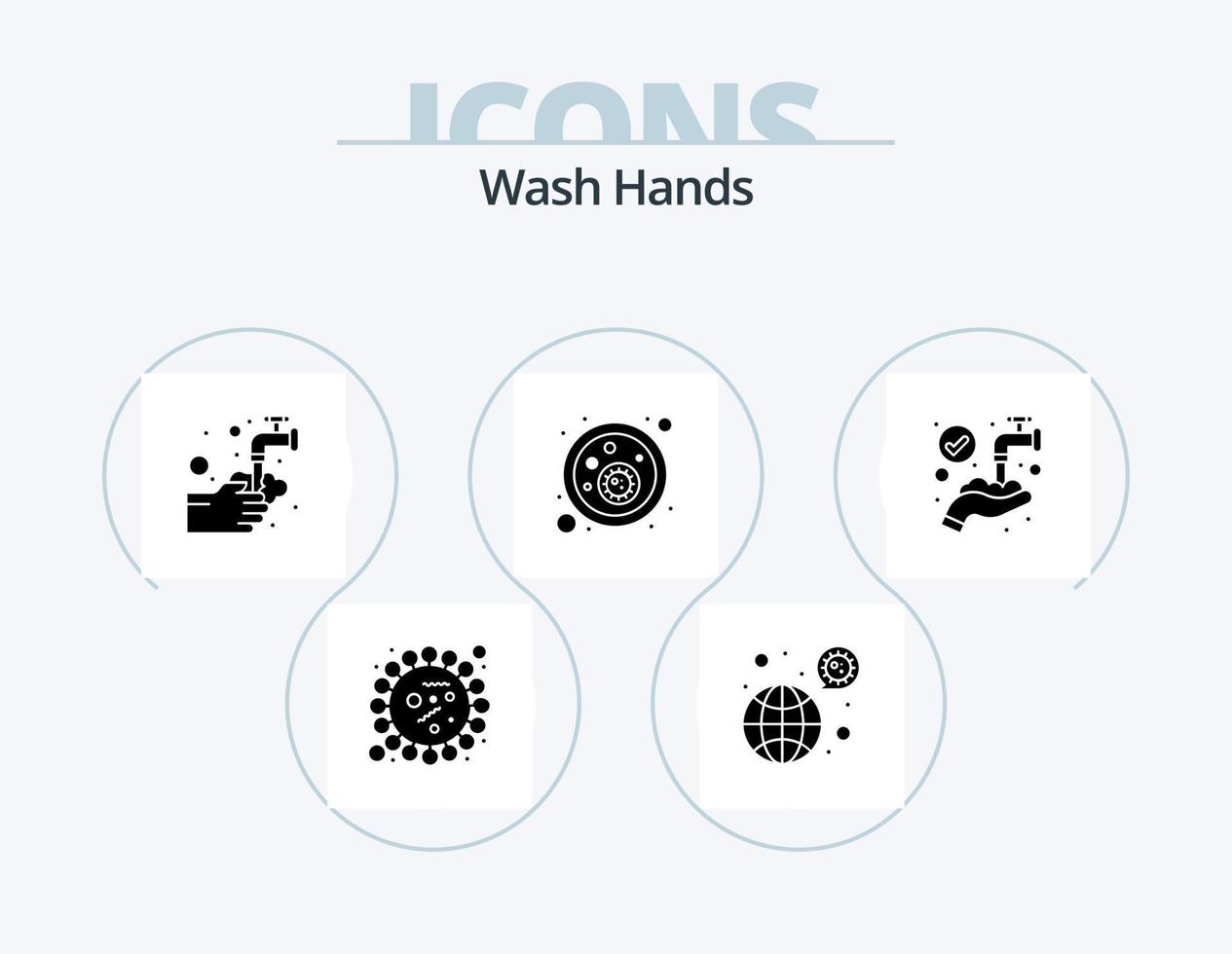 wassen handen glyph icoon pak 5 icoon ontwerp. covid. bloed bacteriën. covid. bubbel. het wassen vector