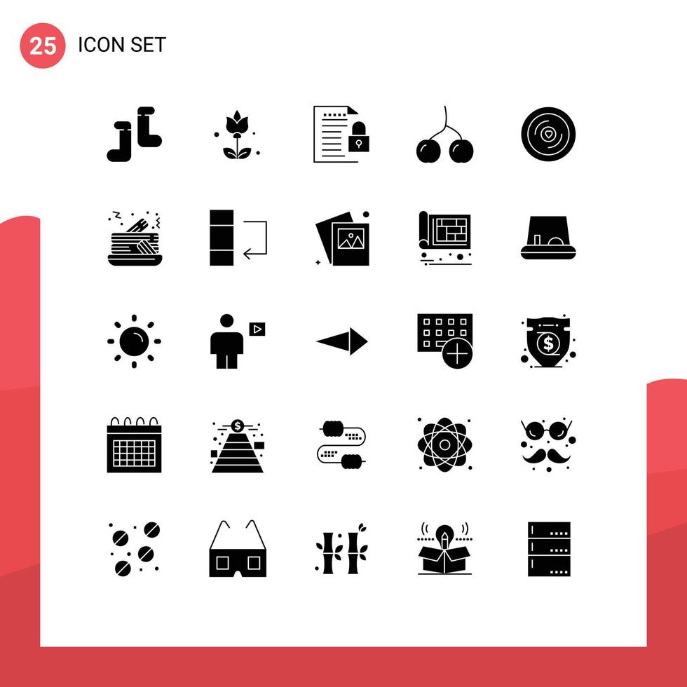 reeks van 25 modern ui pictogrammen symbolen tekens voor taart liefde hangslot hart voedsel bewerkbare vector ontwerp elementen