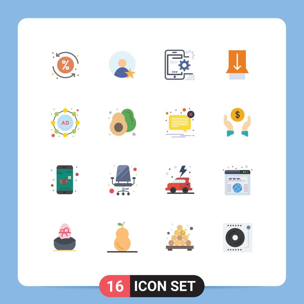 pak van 16 creatief vlak kleuren van strategie advertentie mobiel tintje gebaar bewerkbare pak van creatief vector ontwerp elementen