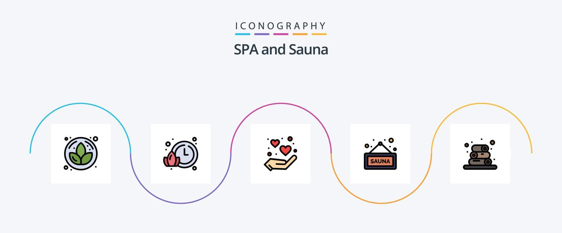 sauna lijn gevulde vlak 5 icoon pak inclusief . handdoeken. liefde. spa. teken vector