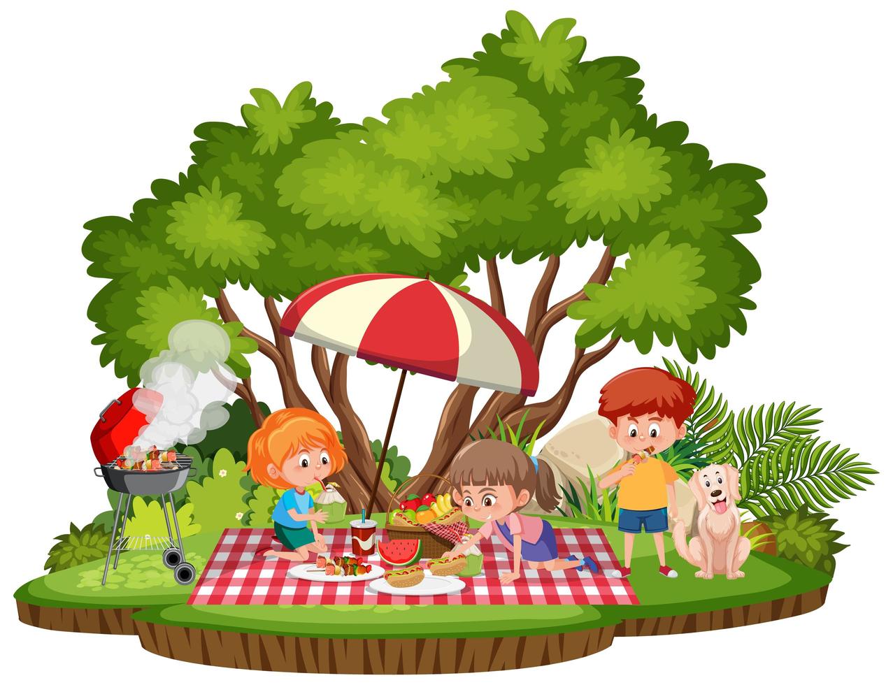 kinderen picknick in het geïsoleerde park vector