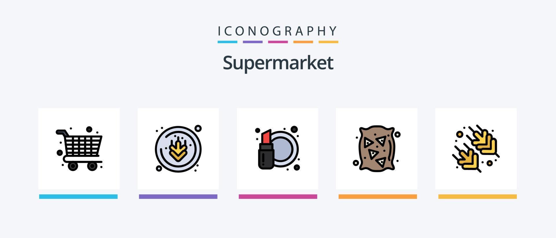 supermarkt lijn gevulde 5 icoon pak inclusief supermarkt. worst. winkelen. voedsel. tarwe. creatief pictogrammen ontwerp vector