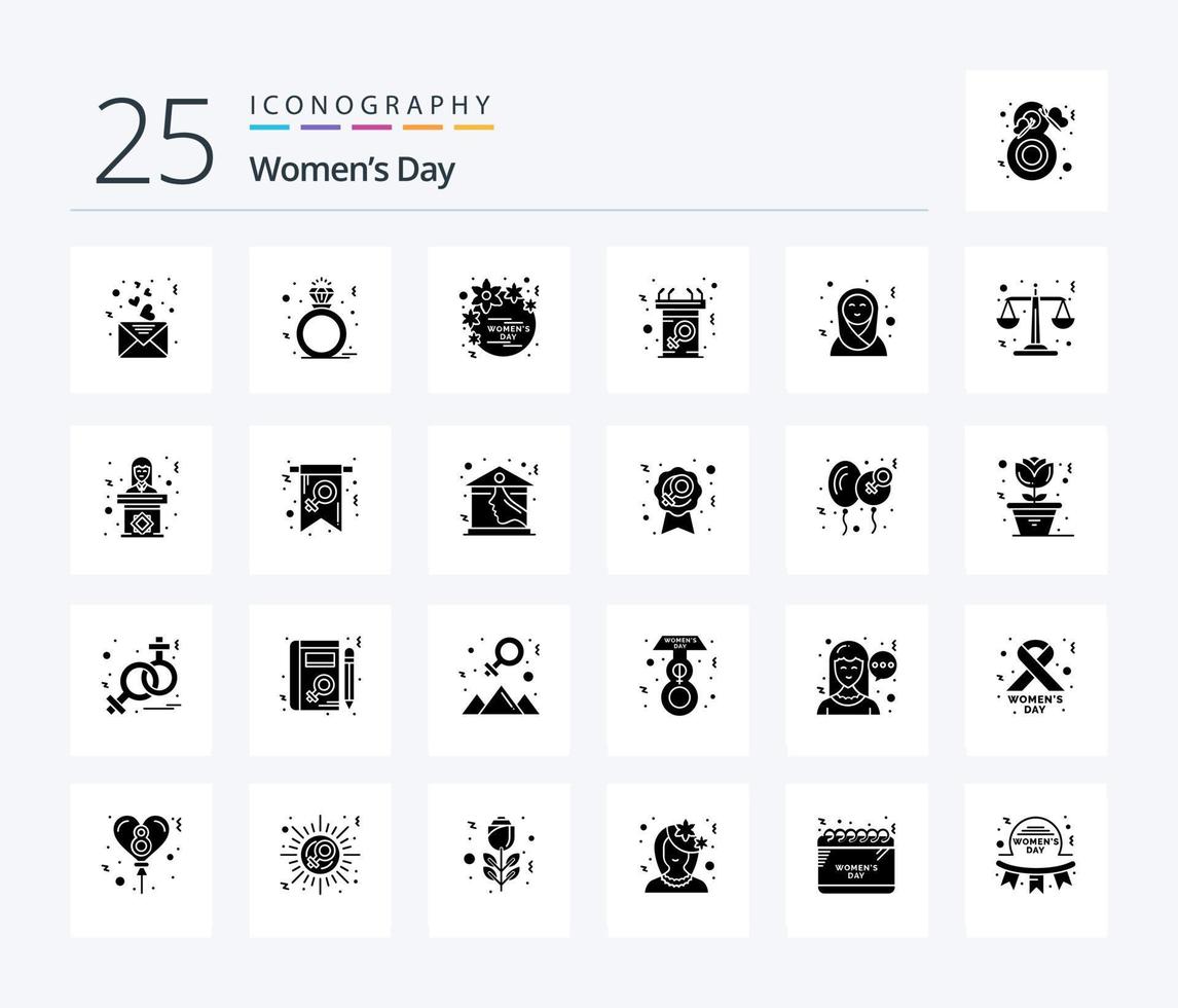 vrouwen dag 25 solide glyph icoon pak inclusief toespraak. vrouw. dag. communicatie. Dames vector