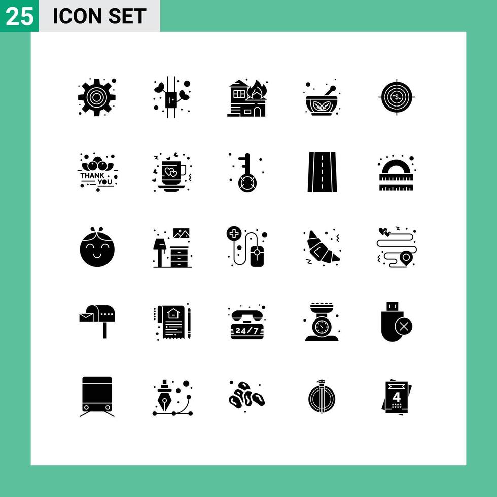 reeks van 25 modern ui pictogrammen symbolen tekens voor contant geld doel brand doelwit kruiden kom bewerkbare vector ontwerp elementen