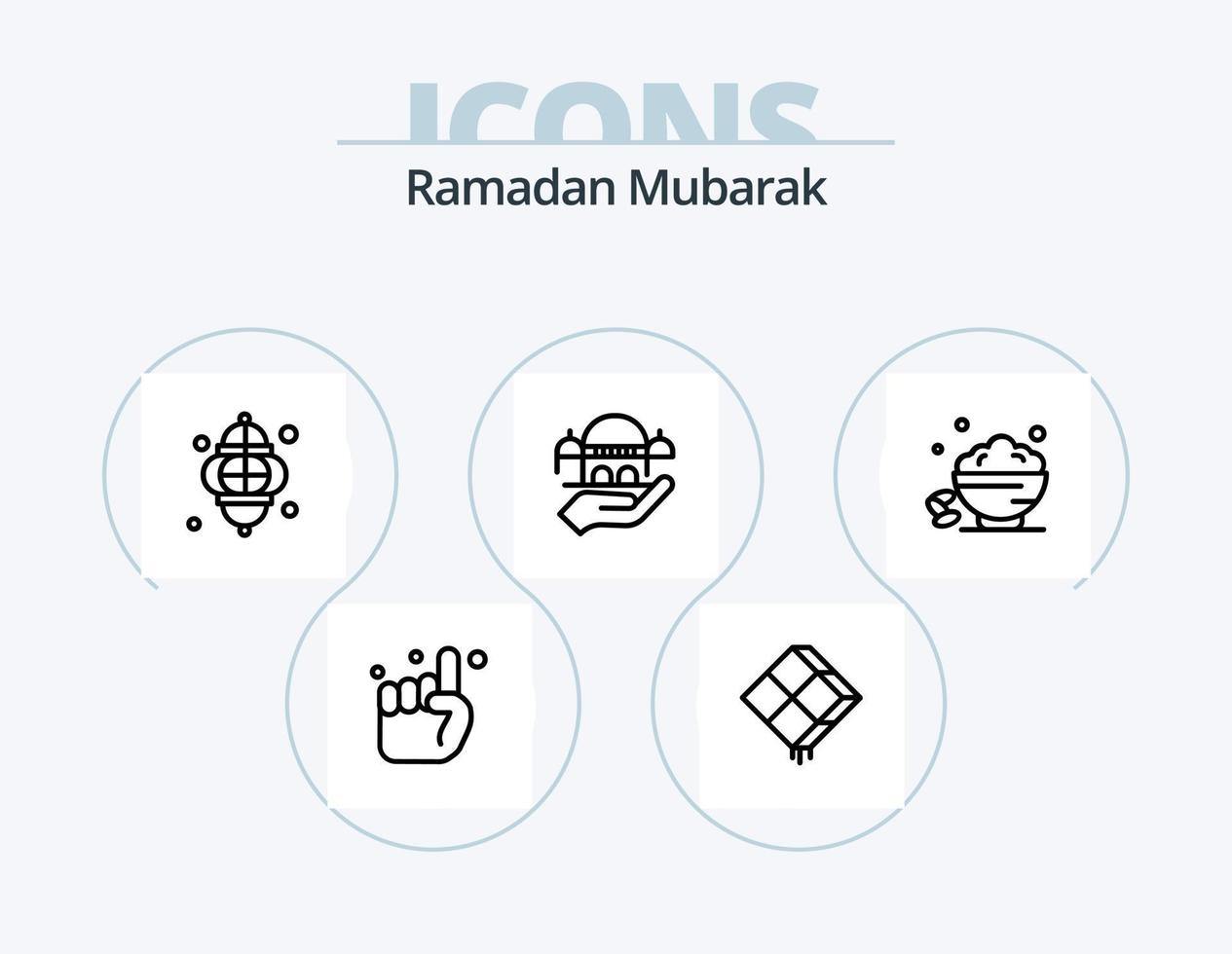 Ramadan lijn icoon pak 5 icoon ontwerp. tapijt. tapijt. lepel. kalligrafie. Mark vector